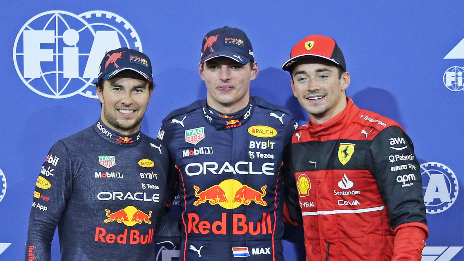 Max Verstappen on pole ahead of Sergio Perez and Charles Leclerc. Abu Dhabi November 2022