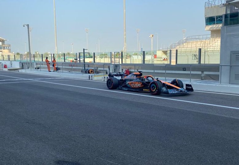 McLaren's Oscar Piastri in the pits at Abu Dhabi testing. Yas Marina, November 2022.