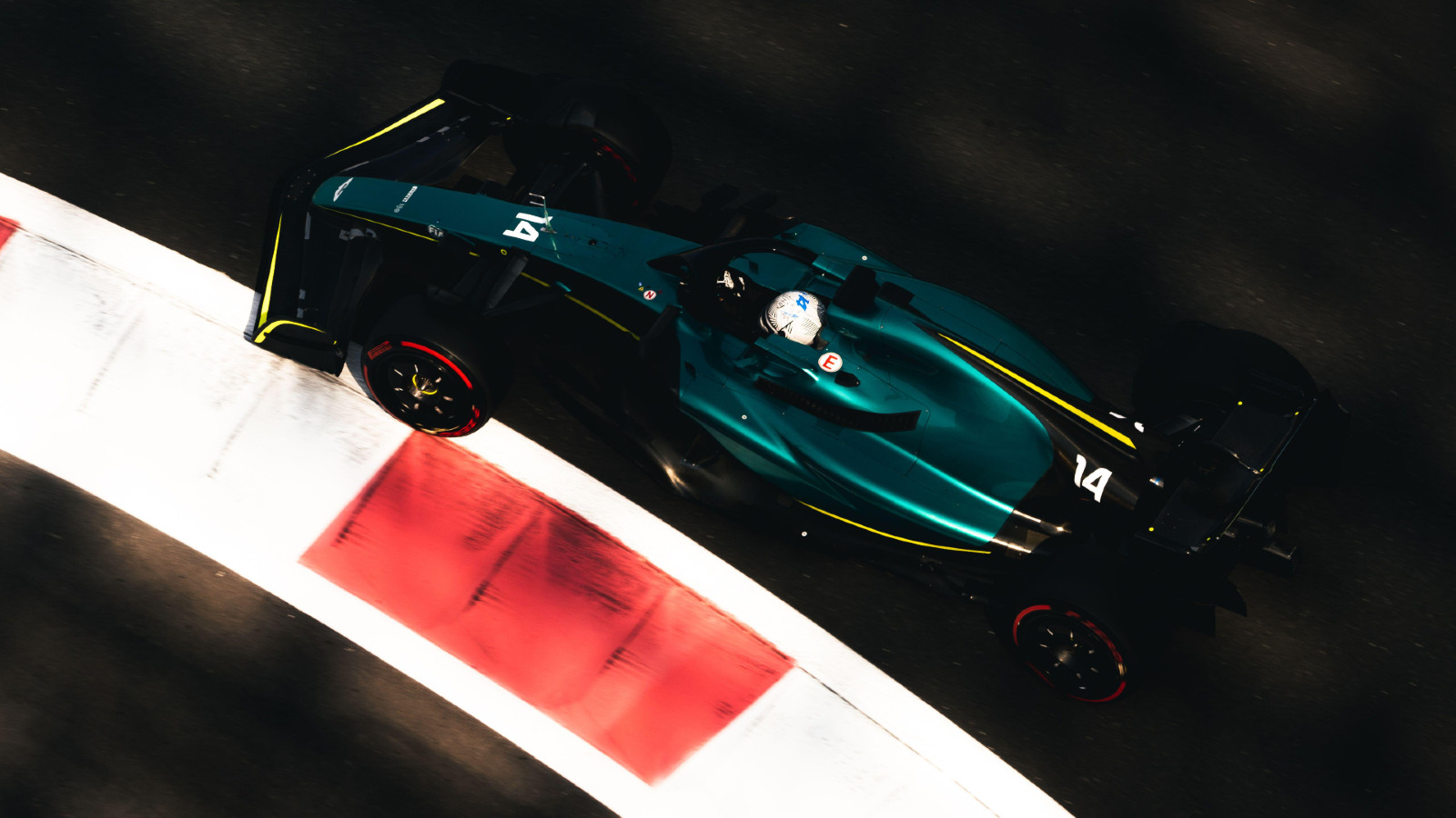 Aston Martin's Fernando Alonso on track in an unbranded car at the Abu Dhabi test. Yas Marina, November 2022.