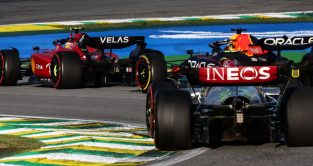 Carlos Sainz leads Max Verstappen and Lewis Hamilton. Brazil November 2022