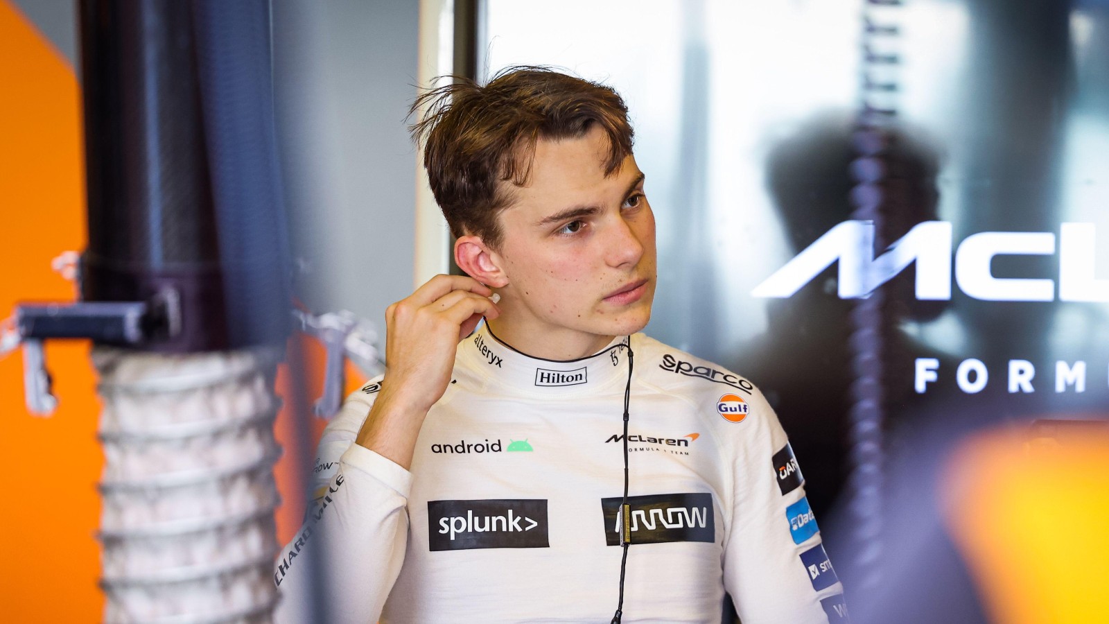 Oscar Piastri in the McLaren garage. Abu Dhabi, November 2022.