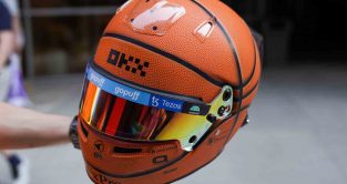Special F1 basketball helmet of Lando Norris, Miami May 2022.