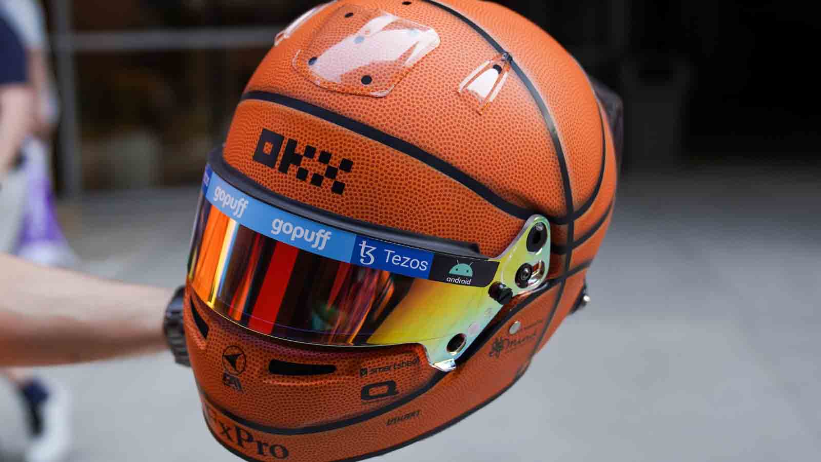 Special F1 basketball helmet of Lando Norris, Miami May 2022.