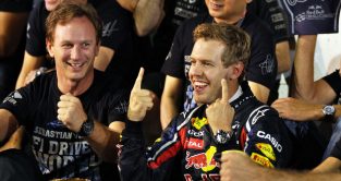 Christian Horner smiles at Sebastian Vettel. Suzuka, October 2011.