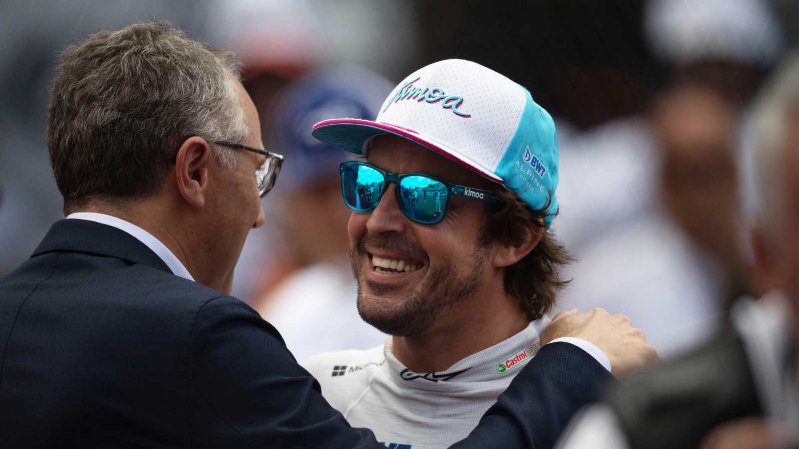 Fernando Alonso with Stefano Domenicali. Miami May 2022.