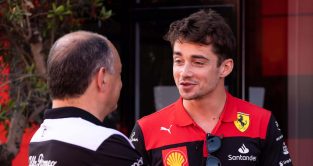 Charles Leclerc, Ferrari, with Fred Vasseur. Spain May 2022.