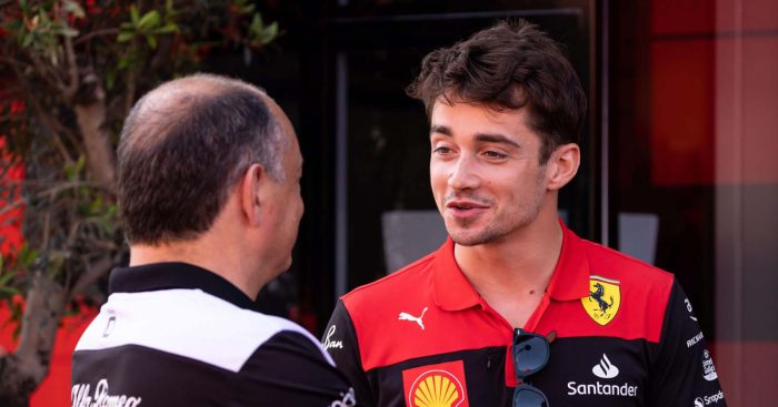 Charles Leclerc, Ferrari, with Frederic Vasseur. Spain May 2022.