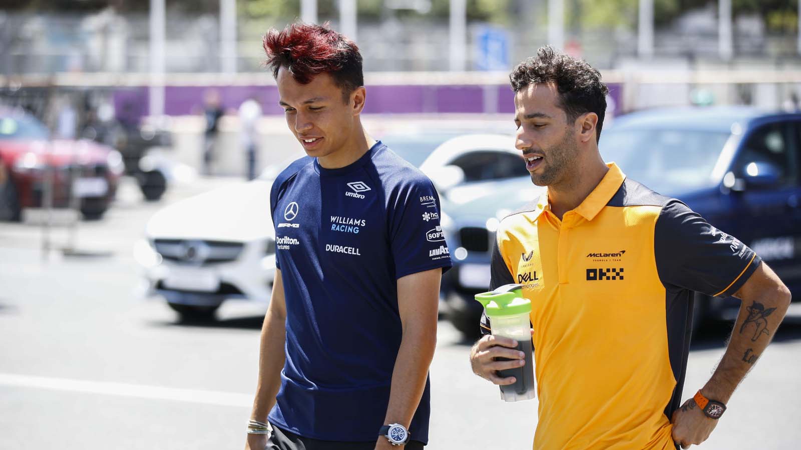 Alex Albon with Daniel Ricciardo. Baku June 2022.
