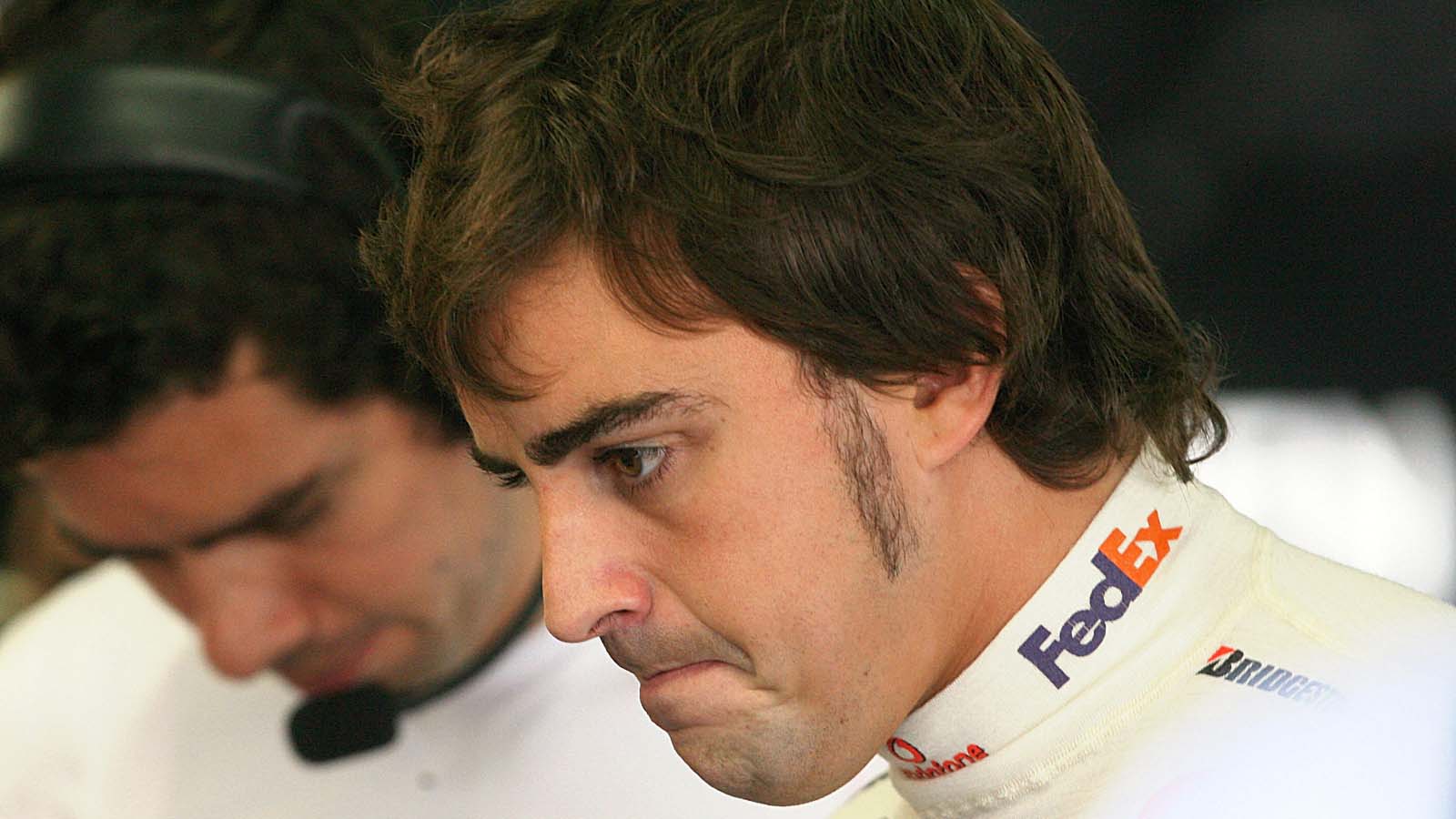 Fernando Alonso with his head down. Brazil 2007.