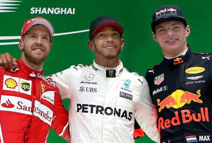 Sebastian Vettel, Lewis Hamilton and Max Verstappen. F1 China 2017.
