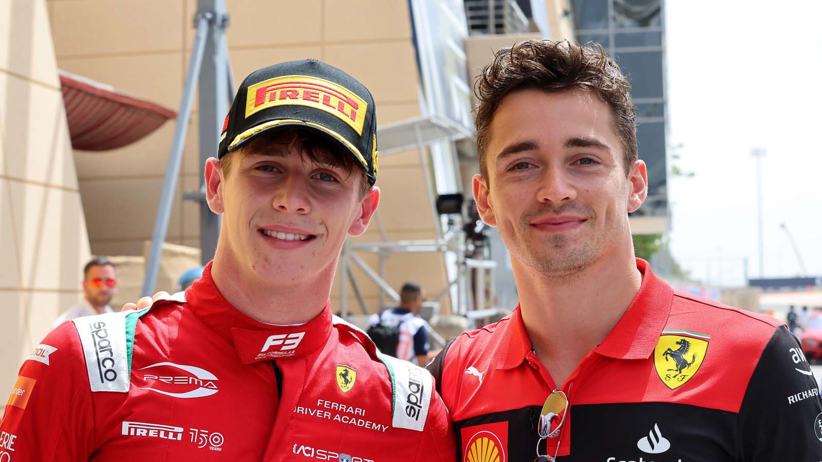 Arthur Leclerc with brother and Ferrari driver Charles. Bahrain March 2022.