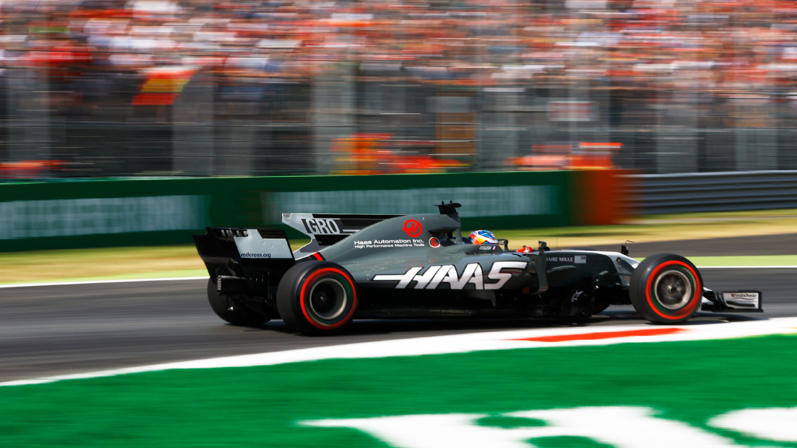 Romain Grosjean drives his Haas VF-17 at the 2017 Italian Grand Prix.