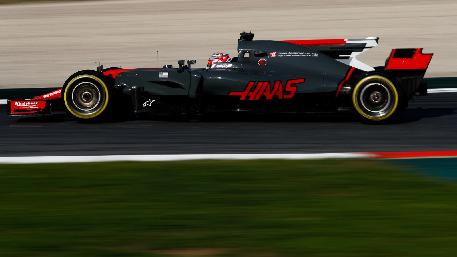 Kevin Magnussen drives his Haas VF-17 at 2017 pre-season testing in Barcelona.