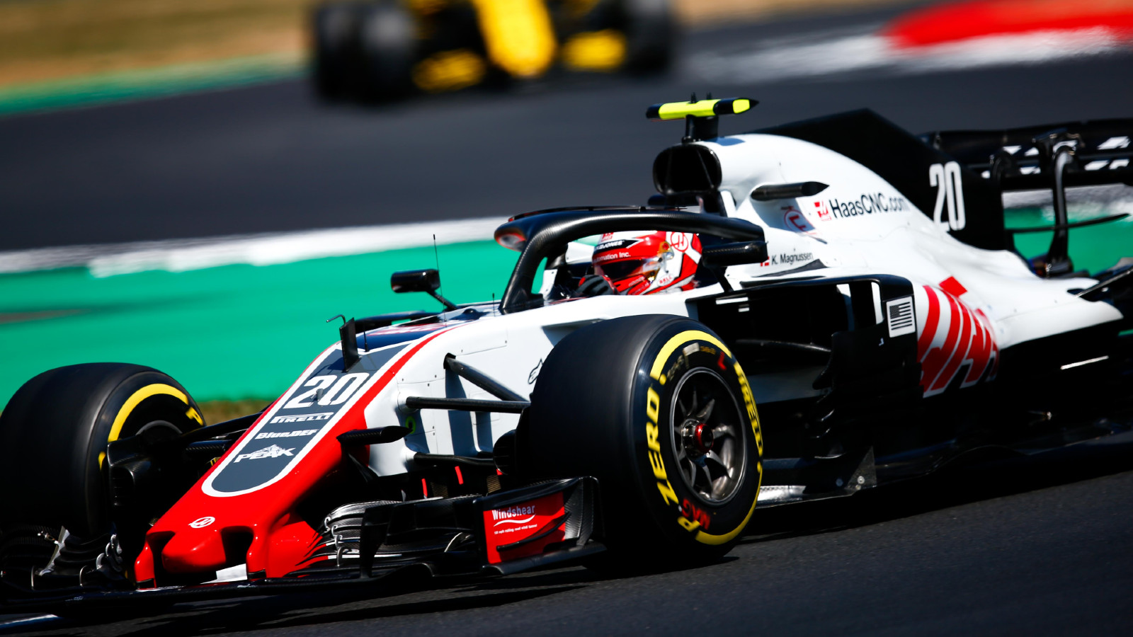 Kevin Magnussen driving his 2018 Haas VF-18 at the British Grand Prix.