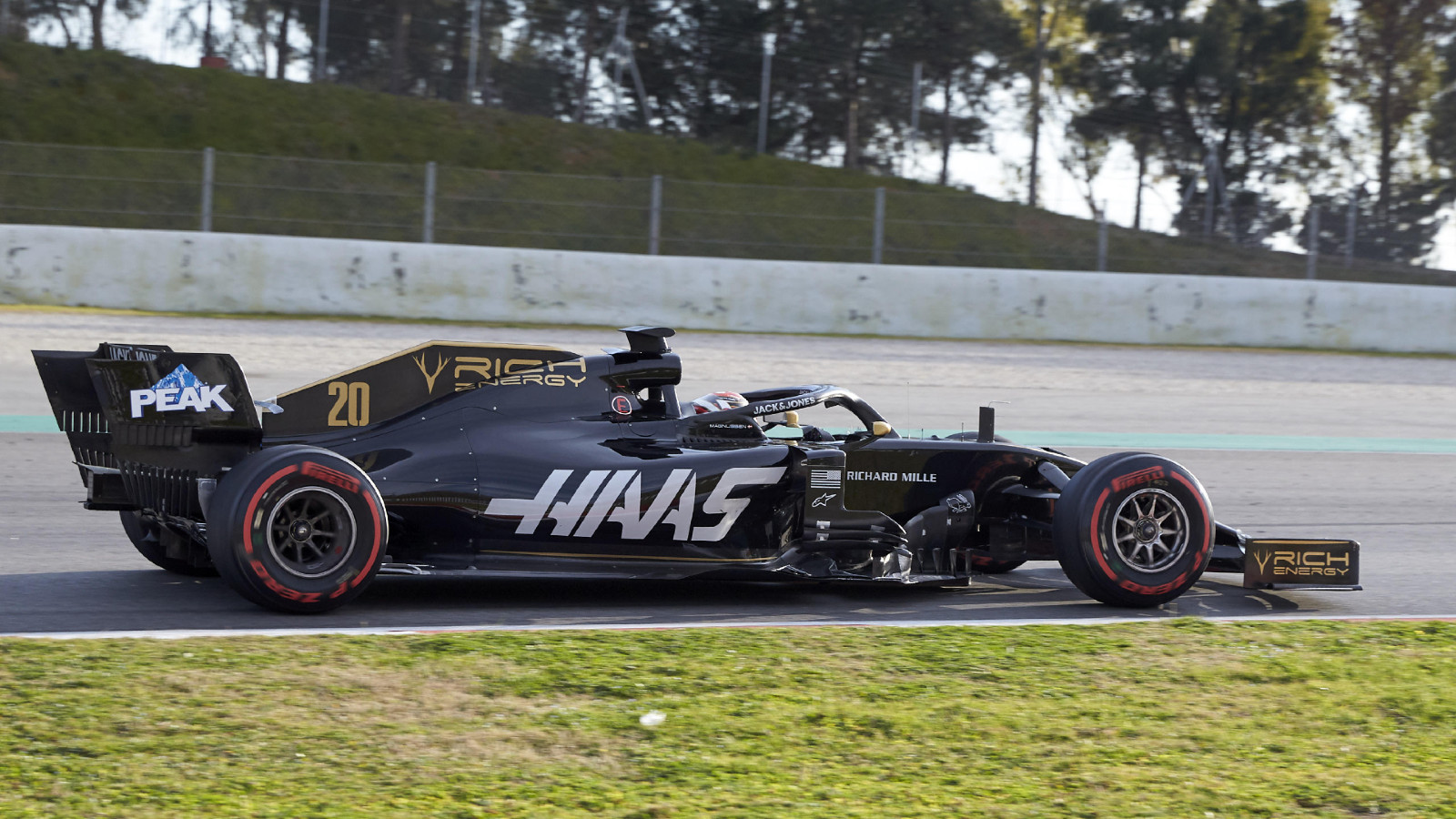 Kevin Magnussen driving the Rich Energy Haas VF-19 in pre-season testing in Barcelona.