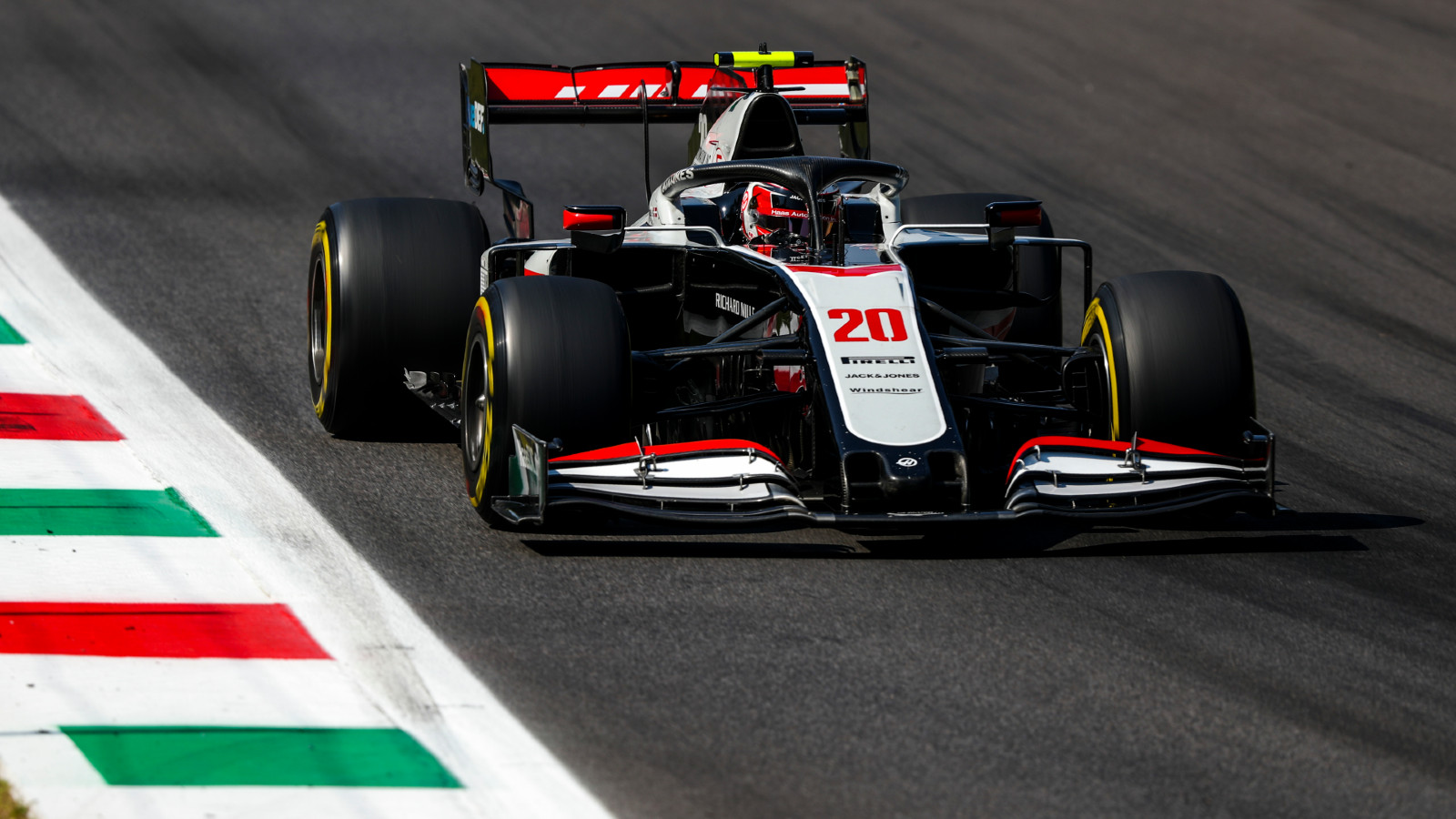 Kevin Magnussen driving his 2020 Haas VF-20 at the Italian Grand Prix.