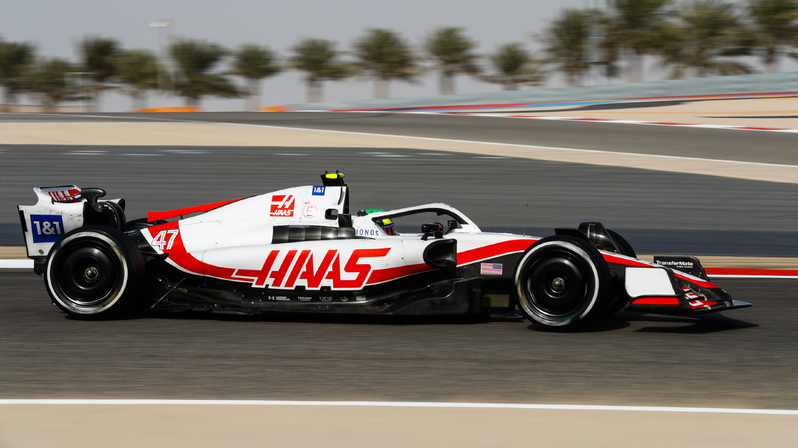 Haas' Mick Schumacher driving his 2022 VF-22 at pre-season testing in Bahrain.