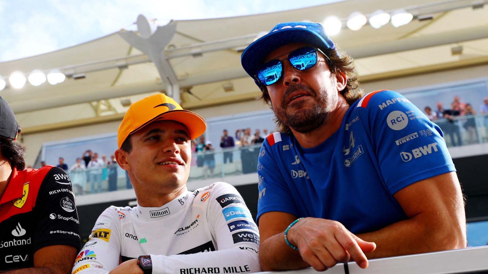 Lando Norris with Fernando Alonso. Abu Dhabi November 2022.
