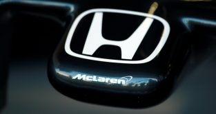 The McLaren and Honda logos. Silverstone, July 2015.