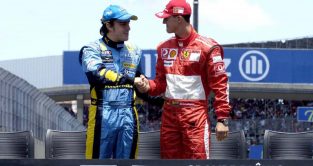 Fernando Alonso and Michael Schumacher shake hands, Interlagos 2006.