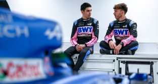 Esteban Ocon and Pierre Gasly sat next to the A523. February 2023.