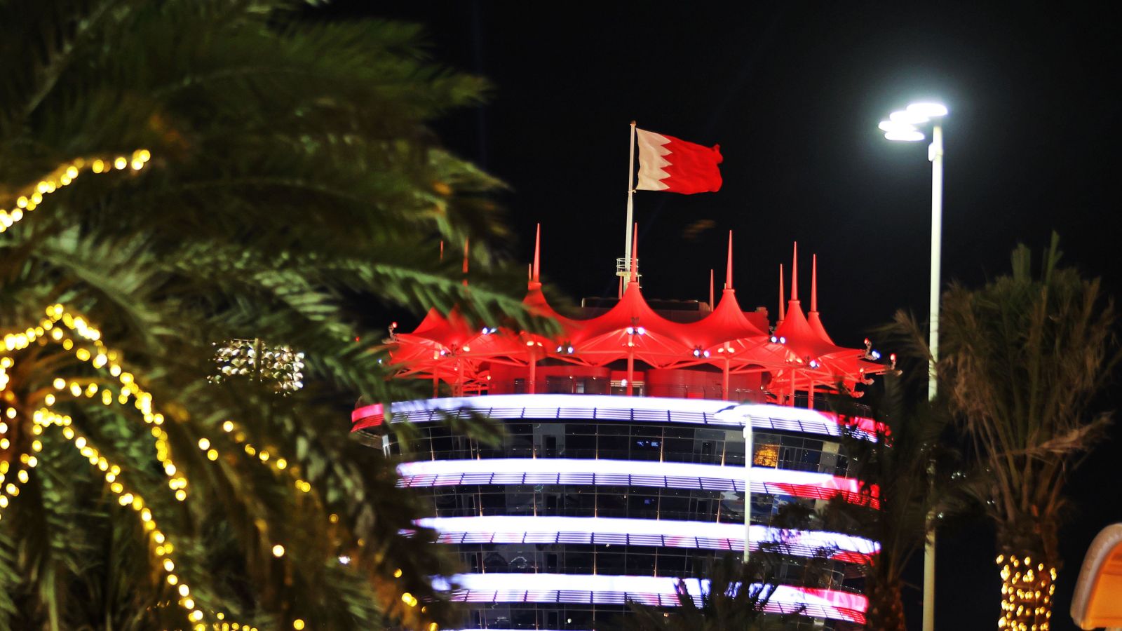 Bahrain flag during night at the circuit. March 2022.