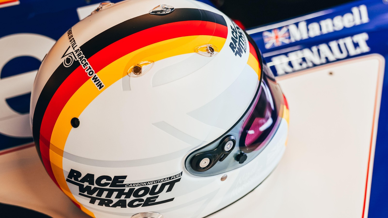 Sebastian Vettel's helmet with the German flag on it. Silverstone, June 2022.