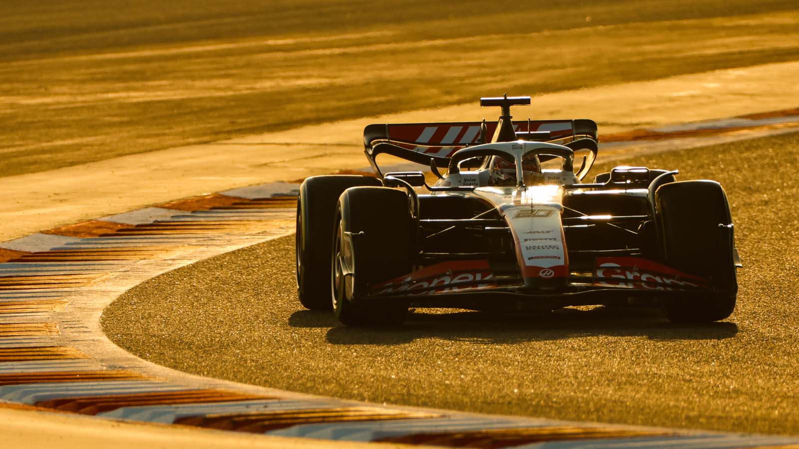 Kevin Magnussen drives in his Haas VF-23 testing. Bahrain February 2023.