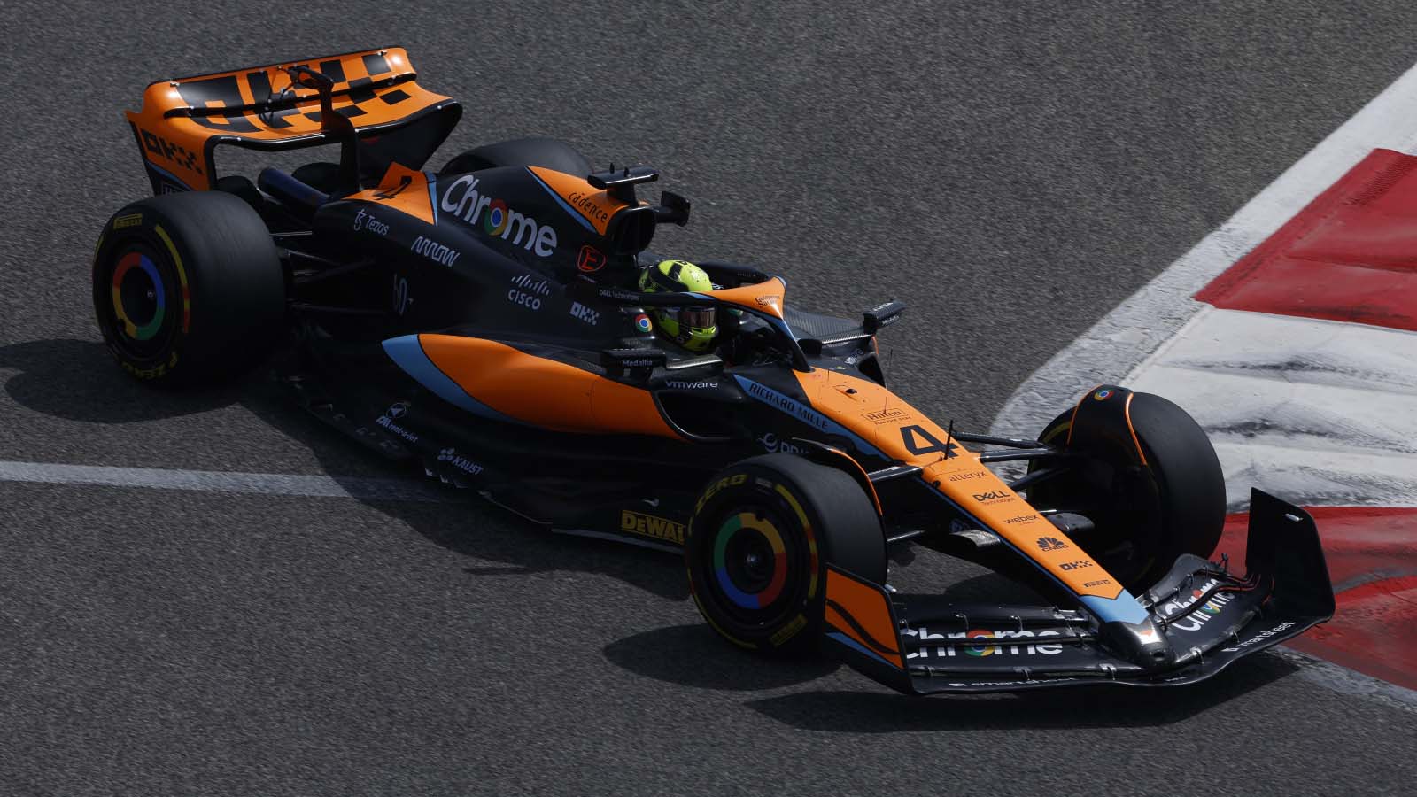 McLaren driver Lando Norris tests the MCL60. Bahrain February 2023.
