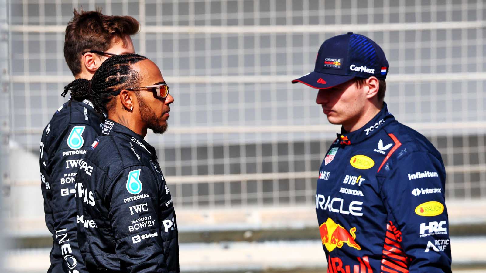 Lewis Hamilton and Max Verstappen on the grid. Bahrain February 2023.