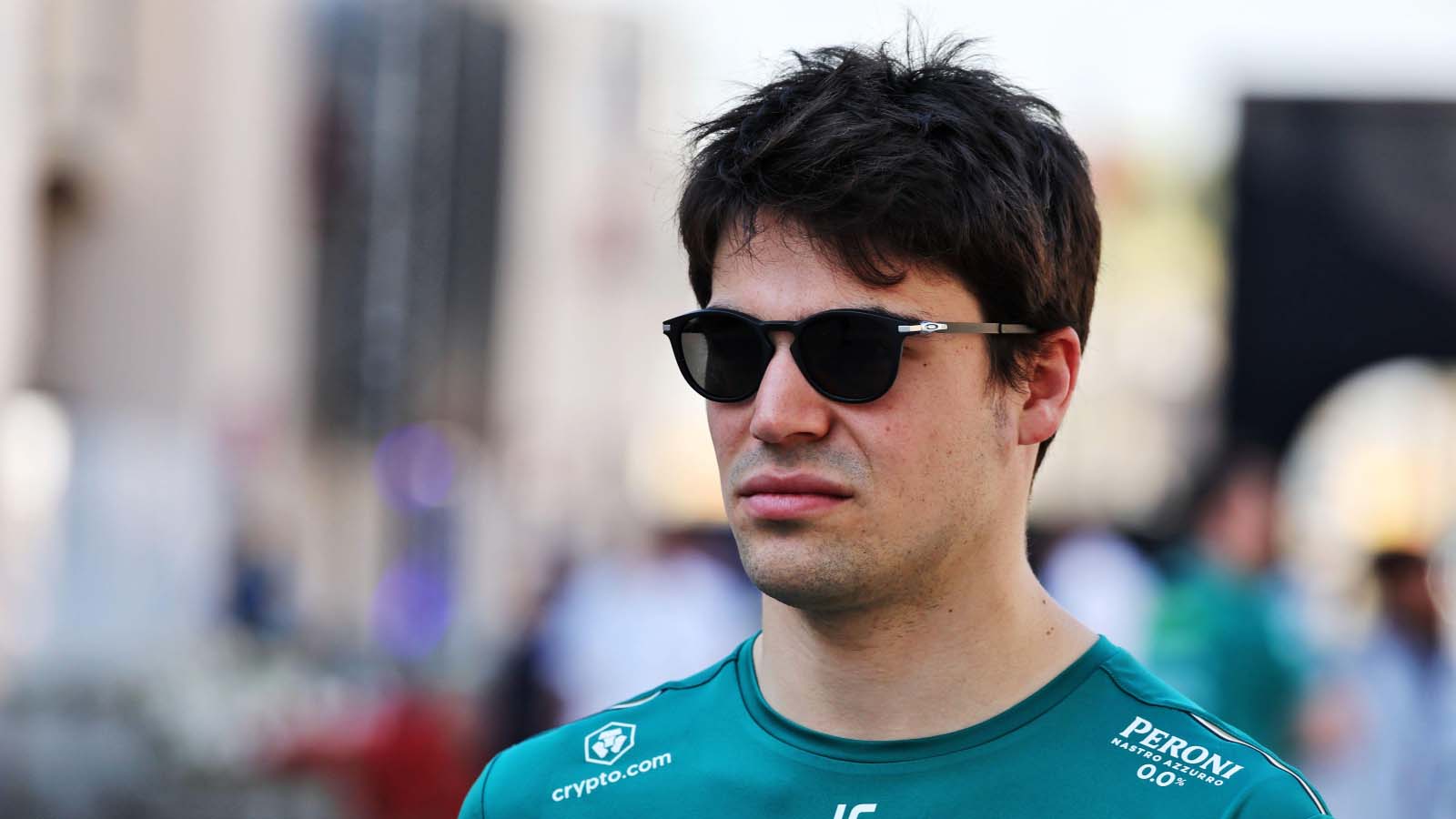 Lance Stroll arrives in the paddock. Bahrain March 2023.