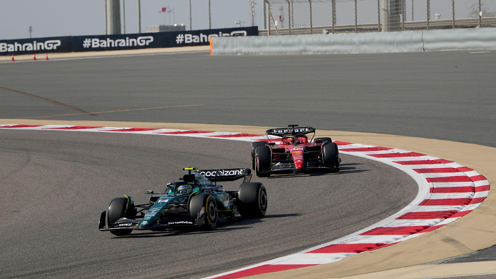 Aston Martin's Fernando Alonso on track during practice for the Bahrain Grand Prix. Sakhir, March 2023.