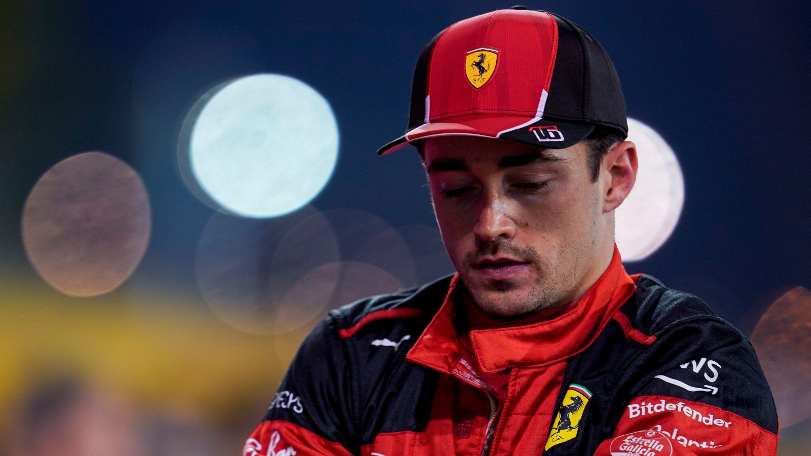 Ferrari driver Charles Leclerc looks dejected. Bahrain, March 2023.