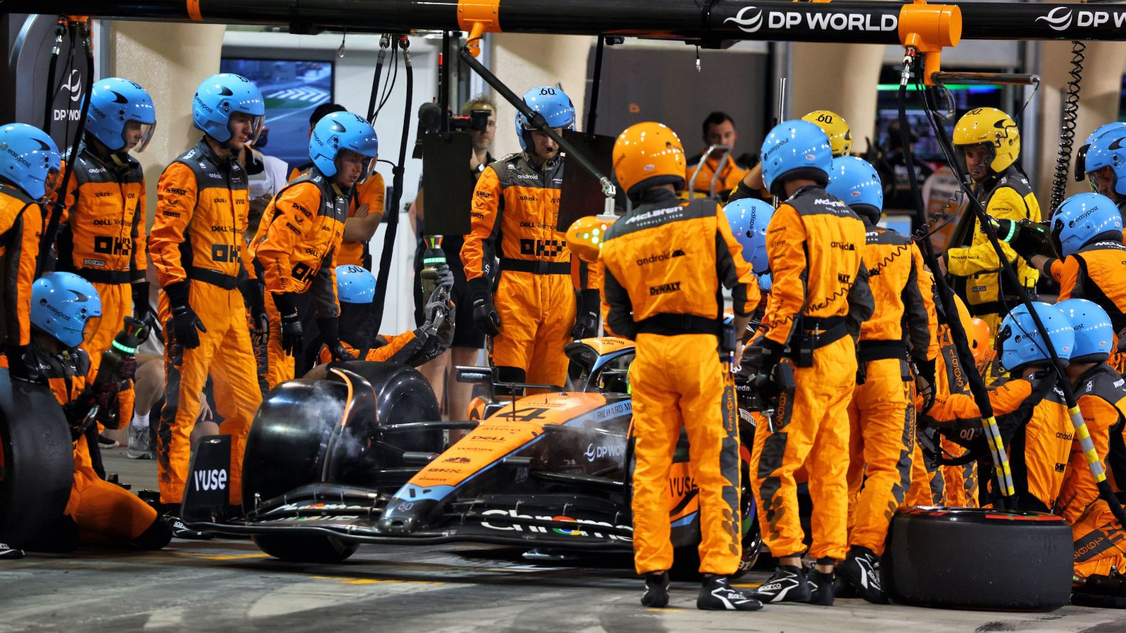 Lando Norris with another pit stop in the grand prix. Bahrain March 2023