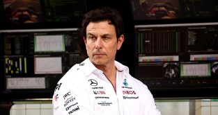 Mercedes team principal Toto Wolff on the pit wall. Bahrain February 2023.