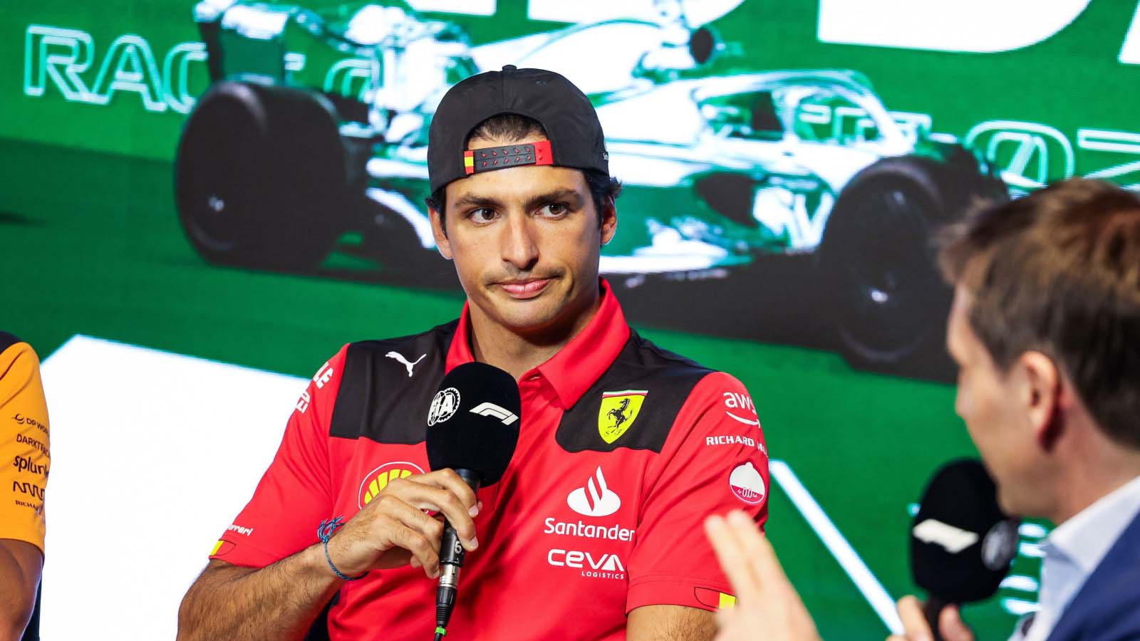 Ferrari driver Carlos Sainz in the pre-race press conference. Jeddah March 2023.