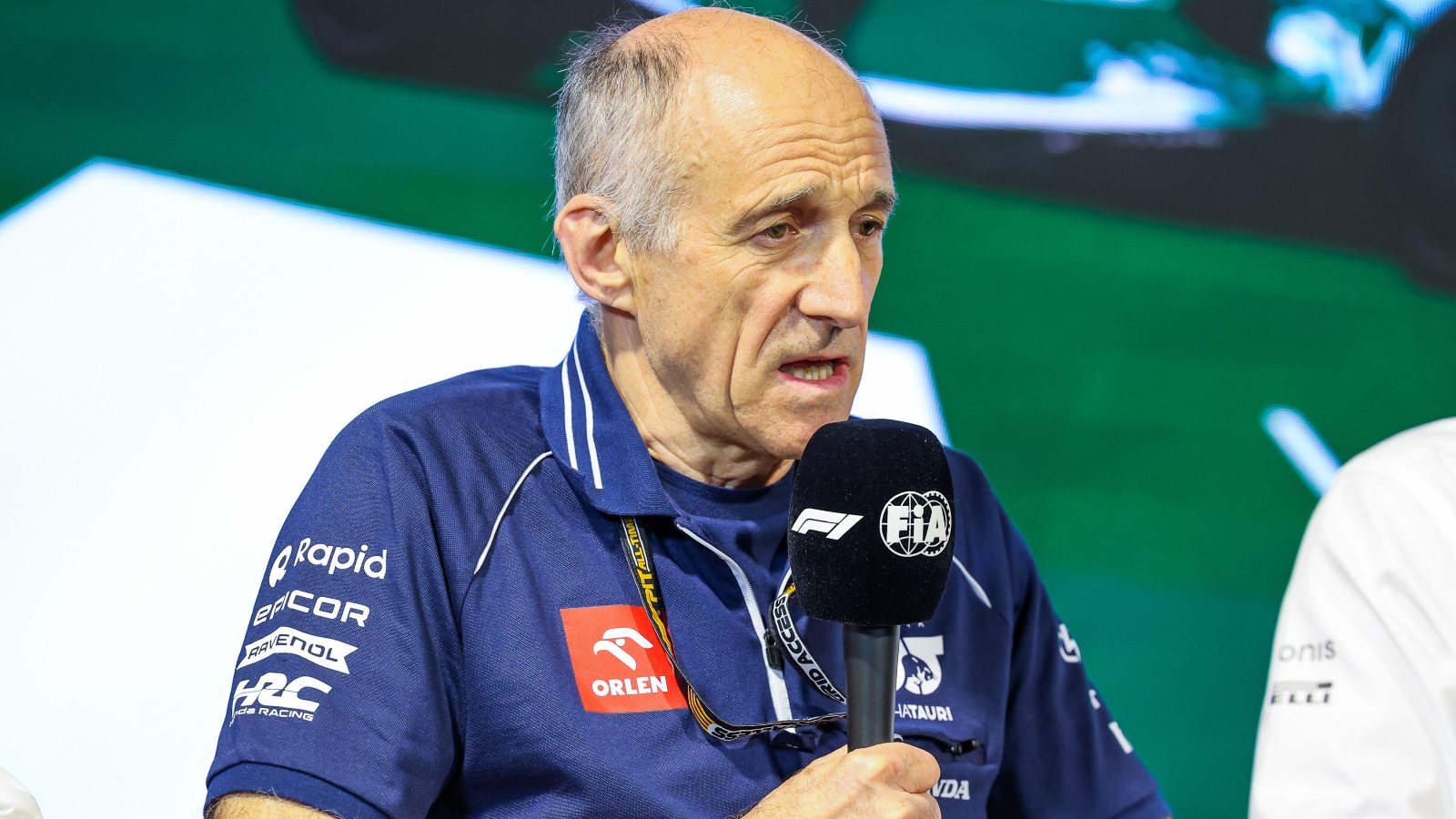 Franz Tost speaking during a press conference. Saudi Arabia, March 2023.