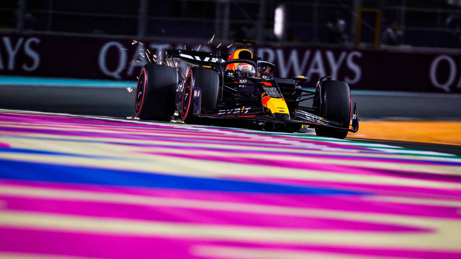 Red Bull driver Max Verstappen on track at the Saudi Arabian Grand Prix. Jeddah, March 2023.