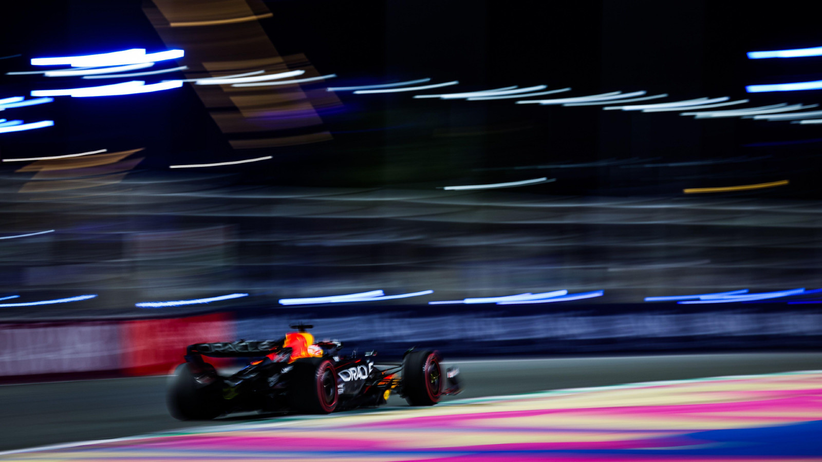 Red Bull's Max Verstappen on track at the Saudi Arabian Grand Prix. Jeddah, March 2023.