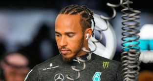 Lewis Hamilton in the Mercedes garage. F1 Saudi Arabia March 2023.