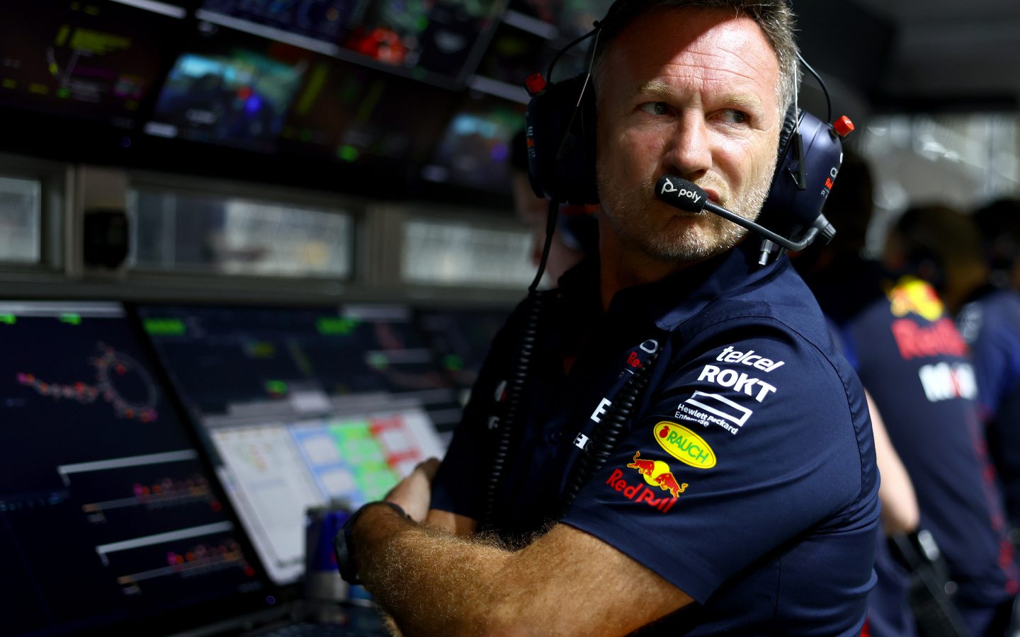 Red Bull's Christian Horner on the pitwall at the Saudi Arabian Grand Prix. Jeddah, March 2023.