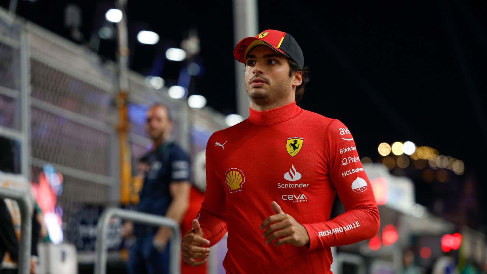 Ferrari driver Carlos Sainz in the pit lane. Jeddah March 2023.