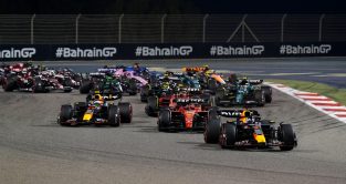Max Verstappen leads at the start of the 2023 Bahrain Grand Prix. Sakhir, March 2023. Budget cap.