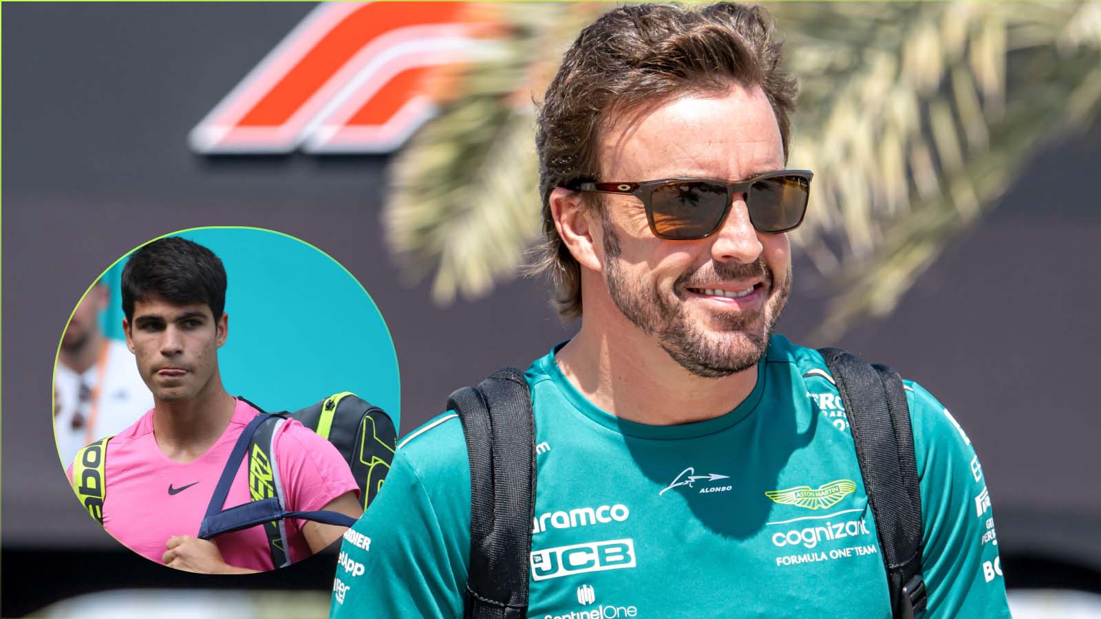 Fernando Alonso and Carlos Alcaraz image split, March 2023.