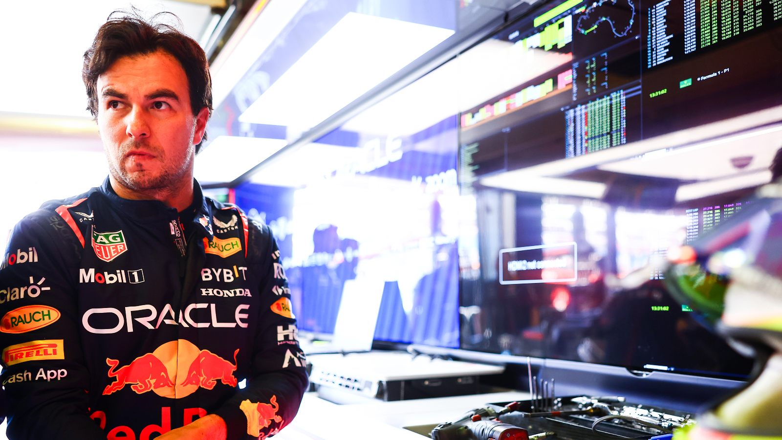 Sergio Perez in the garage. Melbourne, March 2023.