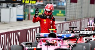 Charles Leclerc waves while walking from his car in parc ferme. Australia April 2023