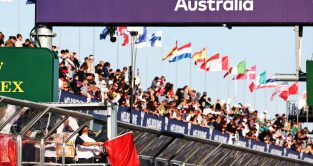 A red flag is shown at the Australian Grand Prix. Melbourne, April 2023.