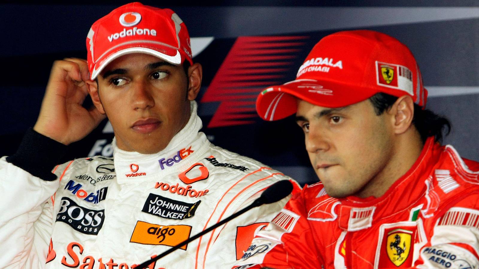 Lewis Hamilton, McLaren, next to Felipe Massa, Ferrari. China, October 2008.