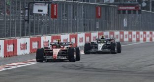 Lewis Hamilton, Mercedes, follows Carlos Sainz, Ferrari. Azerbaijan, April 2023.