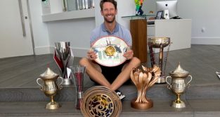Romain Grosjean with his F1 trophies.